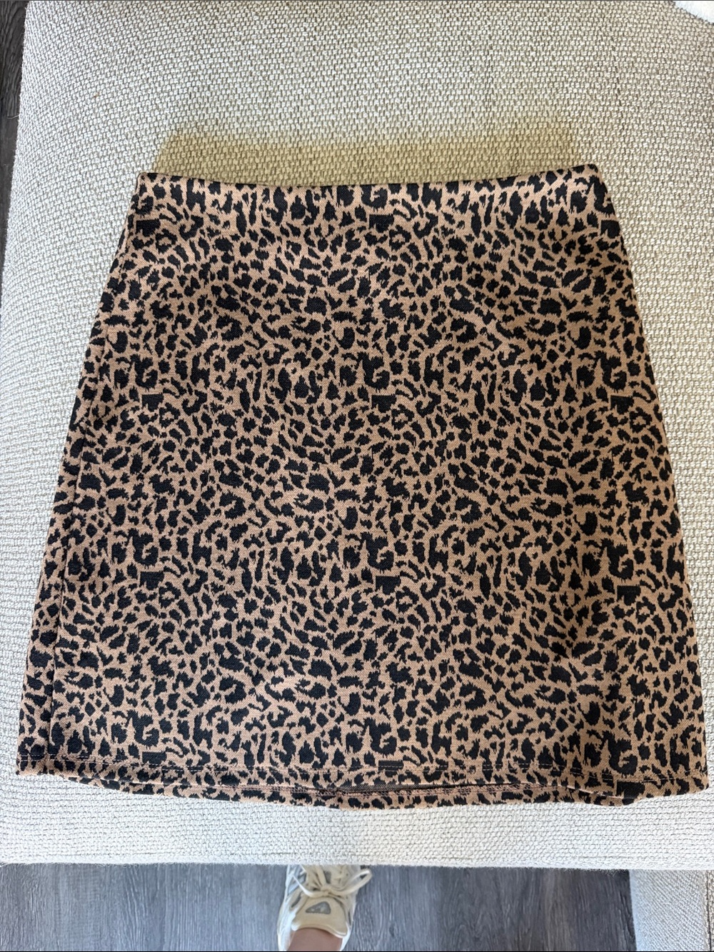 Reformation Leopard Print Mini Skirt in Tan and Black
